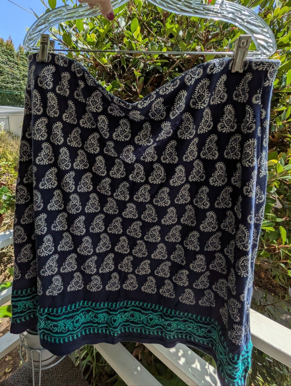 Talbot's Navy Paisley Mini Skirt with Teal Border